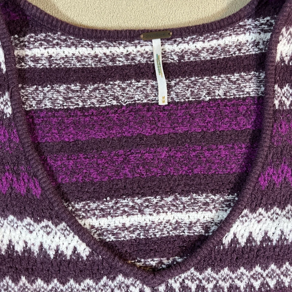 Vestido Suéter FREE PEOPLE Mujer M Nordic Fair Isle Mezcla de Lana Púrpura Elástico Foto 3 de 4