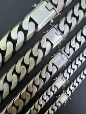 Miami Cuban Link Chain Necklace / Bracelet Real 925 Silver 6-20mm Black Rhodium0