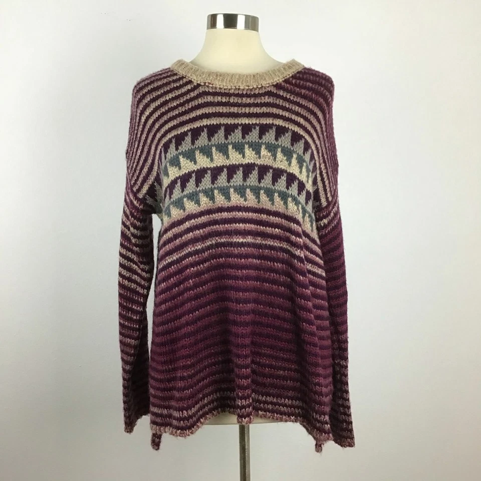 Suéter mohair de lana a rayas altas bajas difuso Mystree talla mediana para mujer Foto 2 de 4