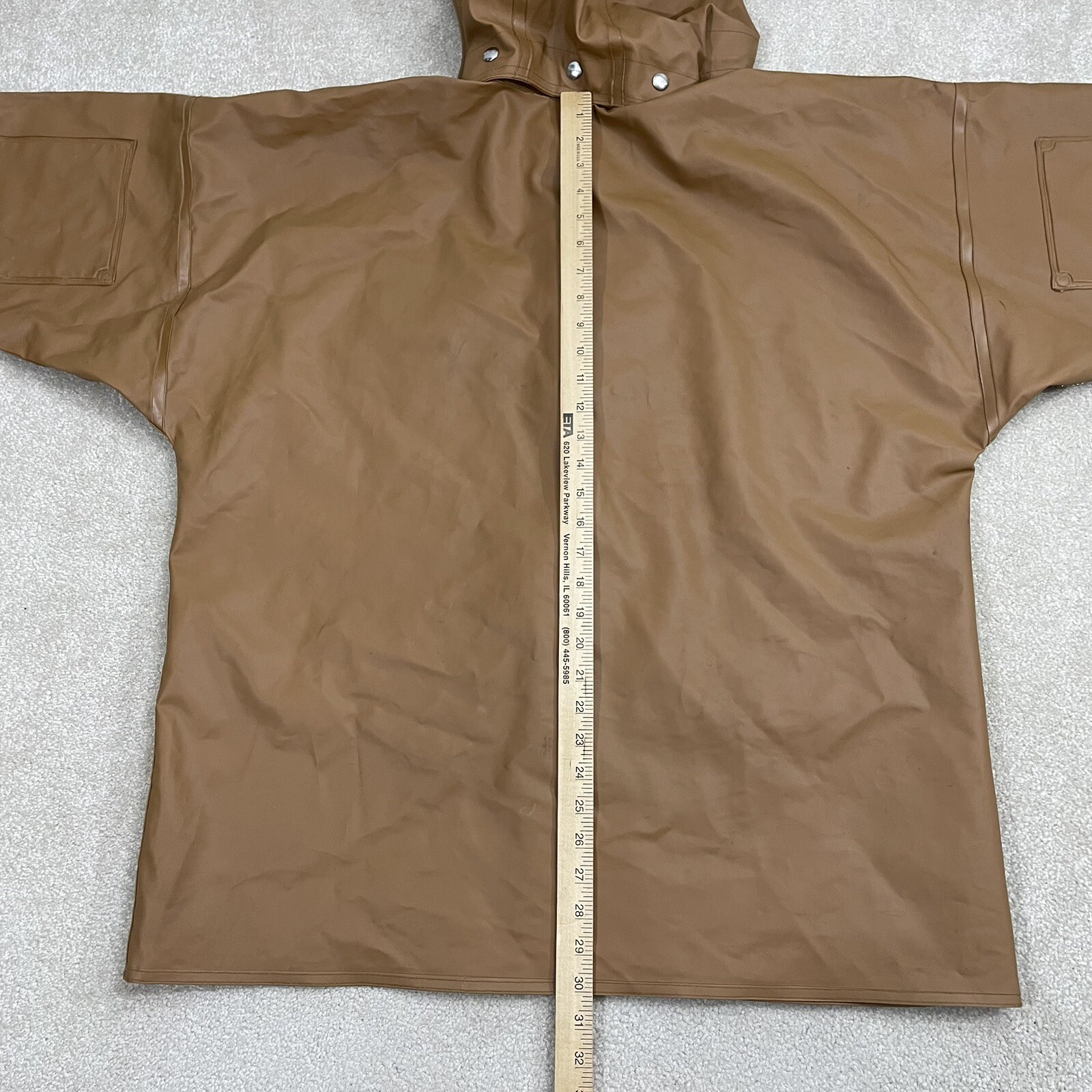 Carhartt PVC Heavy Duty Rain Coat Jacket Detach Hood Mens Medium Brown C64 BRN