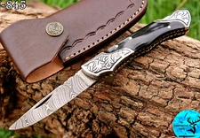 CUSTOM HAND MADE FORGED DAMASCUS STEEL FOLDING POCKET CAMPING KNIFE 845
