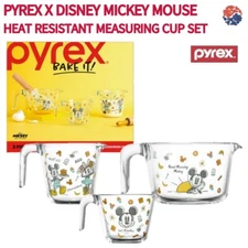 Pyrex Disney Mickey Mouse Measuring Cup Set Package Temper Glass Heat Resistant