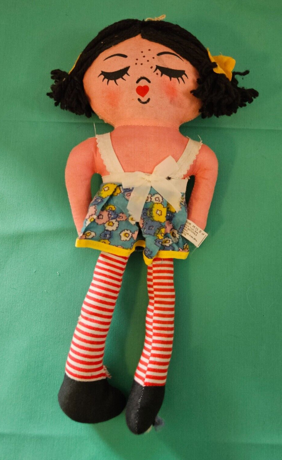 Boudoir Pets Rag Cloth Doll Awake/ Sleepy black Yarn Hair Vintage CUTE!