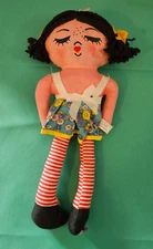 Boudoir Pets Rag Cloth Doll Awake/ Sleepy black Yarn Hair Vintage CUTE!