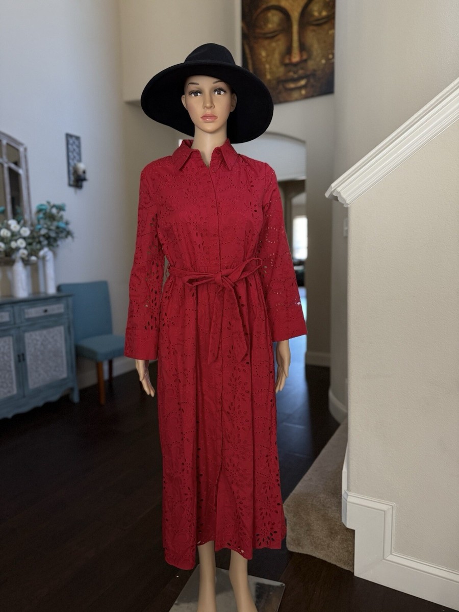 NWT_ZARA WOMAN EMBROIDERED SHIRT DRESS ZW COLLECTION RED