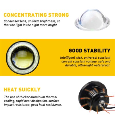KaiDengZhe 2 STKS 3.5 inch Projector Universele LED Mistlamp 12 V 10 W Amber/Geel COB Halo Angel Eye Ringen Voor Moto Koplamp Auto Dagrijverlichting DRL Mistlamp Rijden Gloeilamp