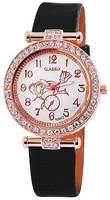 Classix Damenuhr Analog Armbanduhr Lederimitationarmband Schw Crystal Besatz Uhr