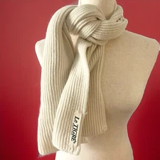 Vintage Le Tigre Winter Scarf Creamy Off White Ribbed USA 9.5x53” 1980-1990’s