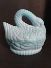 Vintage LG Wright Blue Milk Glass Swan Bird Lidded Candy Dish Hen On Nest Item?