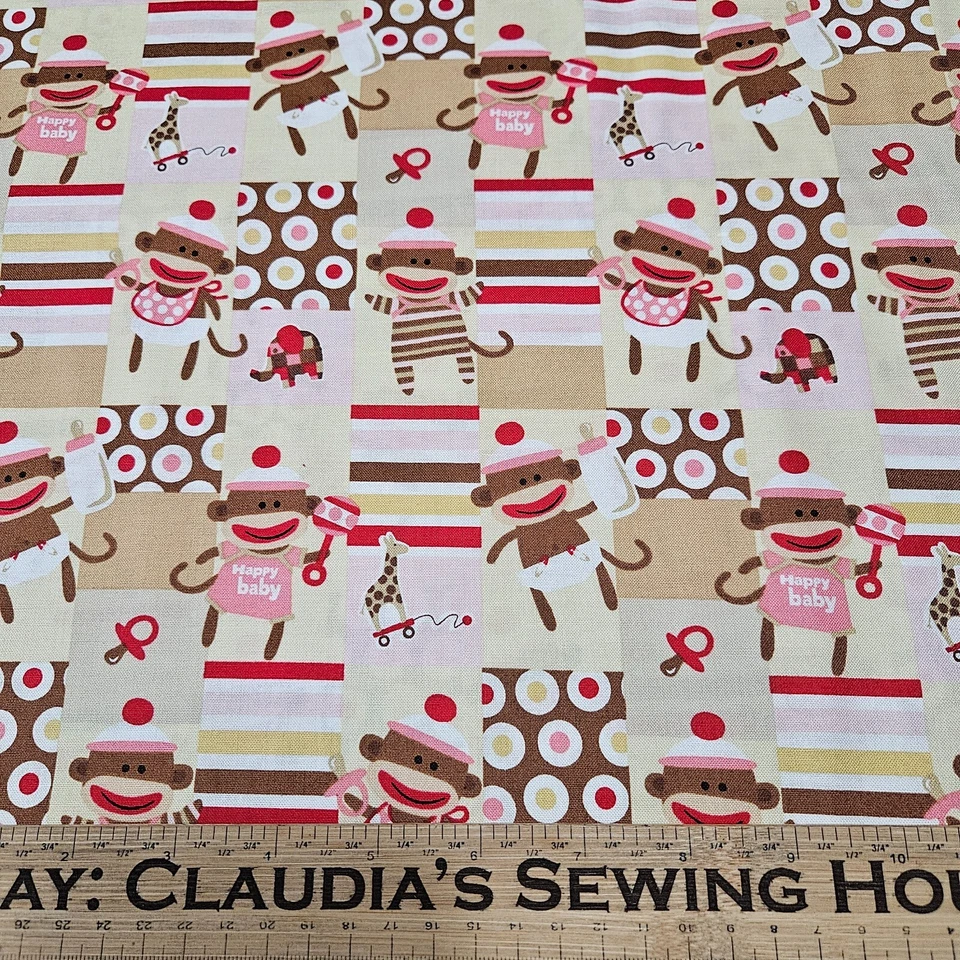 17" Zoe & Zack Bethany Shackleford Quilting Treasures Sock Monkey Pink - Image 2 of 3