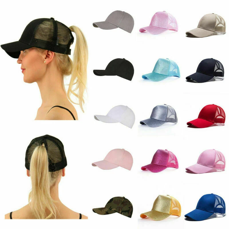 Unisex Glitter Ponytail Baseball Cap Messy Bun Adjustable Hip Hop