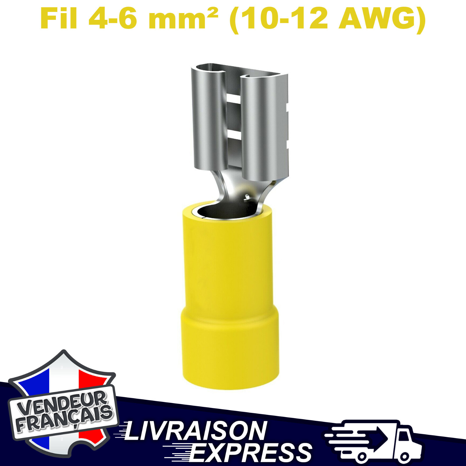 10 Cosses à Sertir FASTON Femelle 6,3 Mm - Pour Câbles 1,5-2,5 Mm² (14-16 AWG)