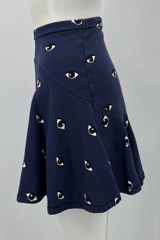 Kenzo Navy Eye Print A-Line Cotton Skater Skirt sz M - Image 2 of 4