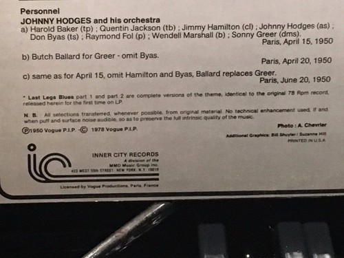 JOHNNY HODGES - The Rabbit In Paris ~ INNER CITY 7003 {nm} Recorded: 1950 - RARE - Picture 5 of 7
