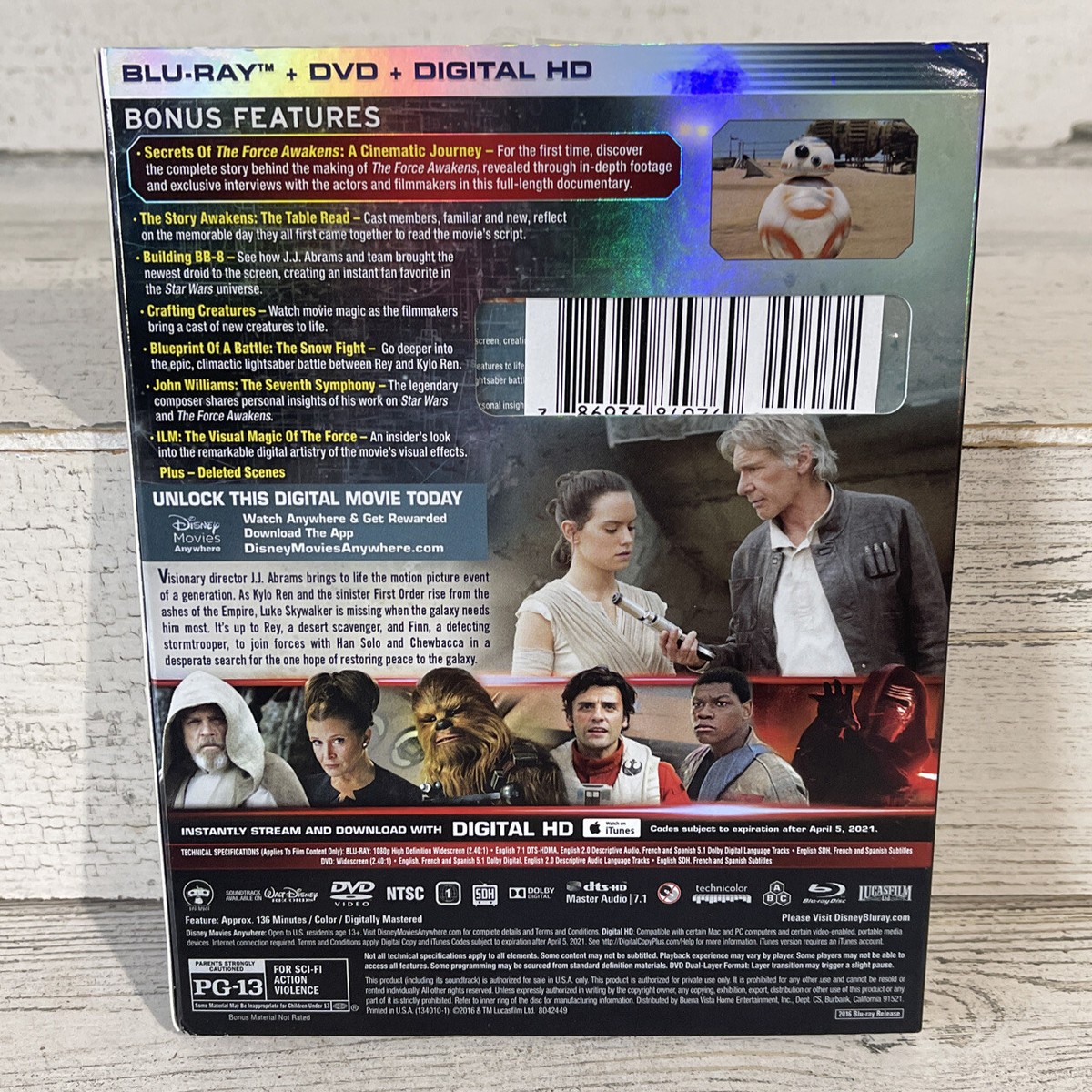 STAR WARS THE FORCE AWAKENS Harrison Ford Blu-ray + DVD + Digital 