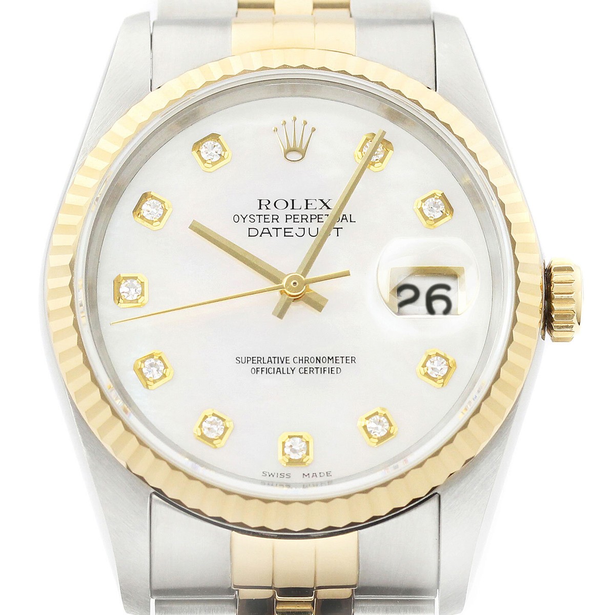 Rolex Datejust 18K Yellow Gold & SS Mother of Pearl Diamond Dial