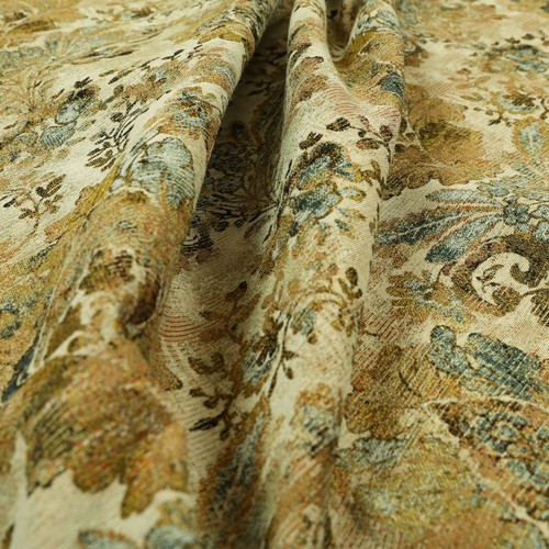 New Floral Damask Pattern Beige Colour Chenille Curtains Upholstery Fabrics - Picture 2 of 5