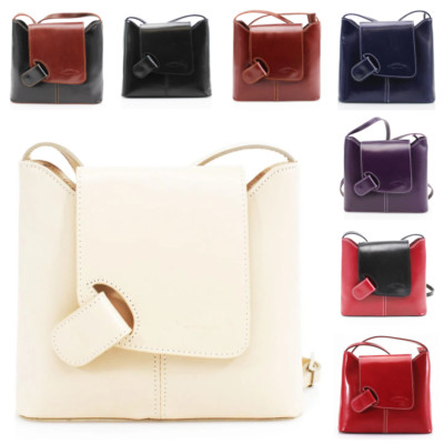 VPCB Vera Pelle Damen Echtleder Duo Tone Crossbody Handtasche mit Klappe