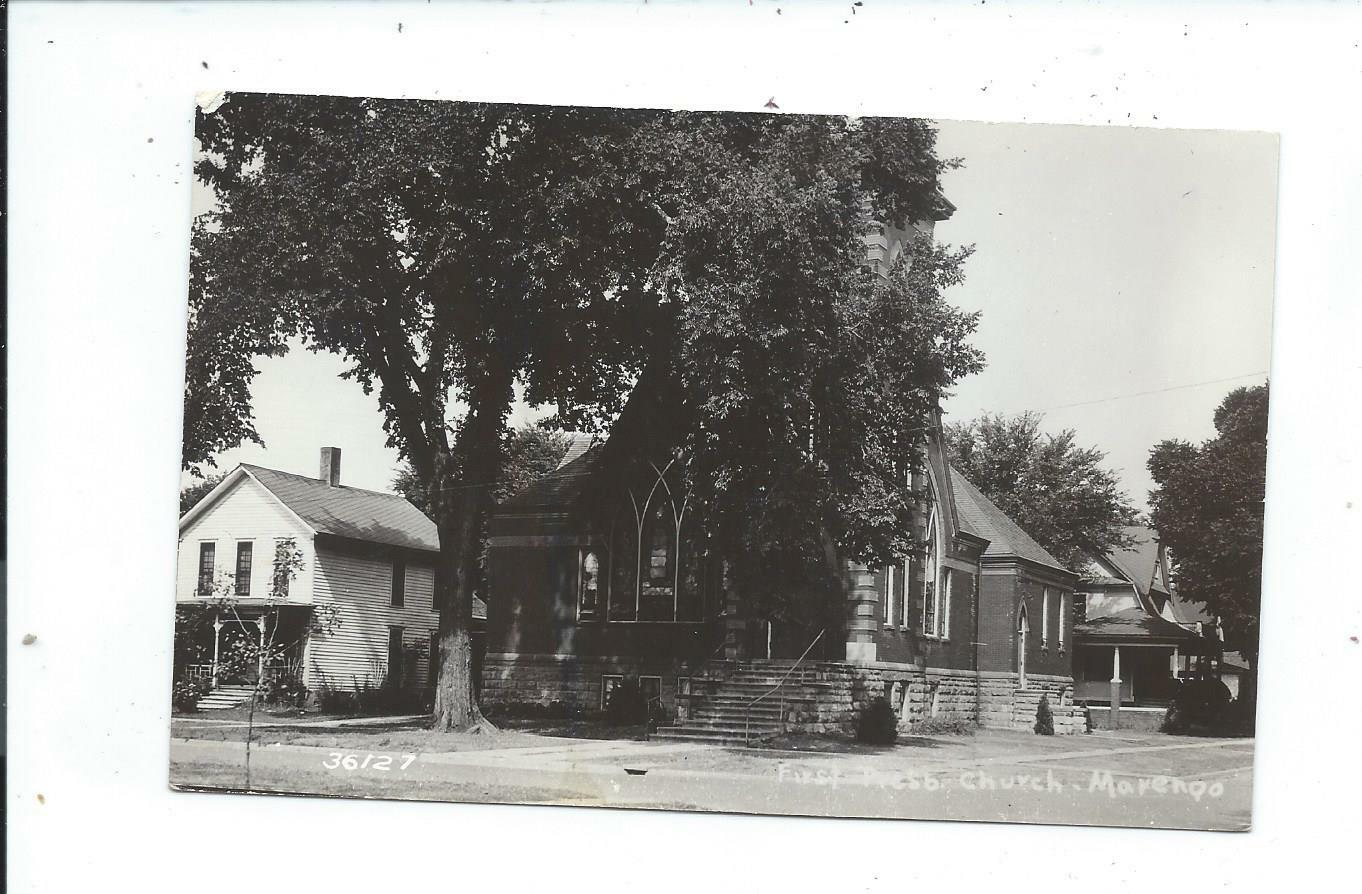 Real Photo Postcard Post Card Marengo Iowa Ia First Presbyterian Church