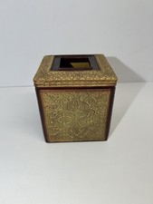 India Ink Versailles Tissue Cover Maple Gold Tone Burgandy Trim -Well Made