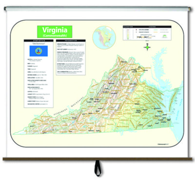 Virginia Large Scale Shaded Relief Wall Map on Roller
