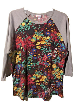 LulaRoe Blouse Women's 2XL Multicolor Floral 3/4 Sleeve Crew Neck Top