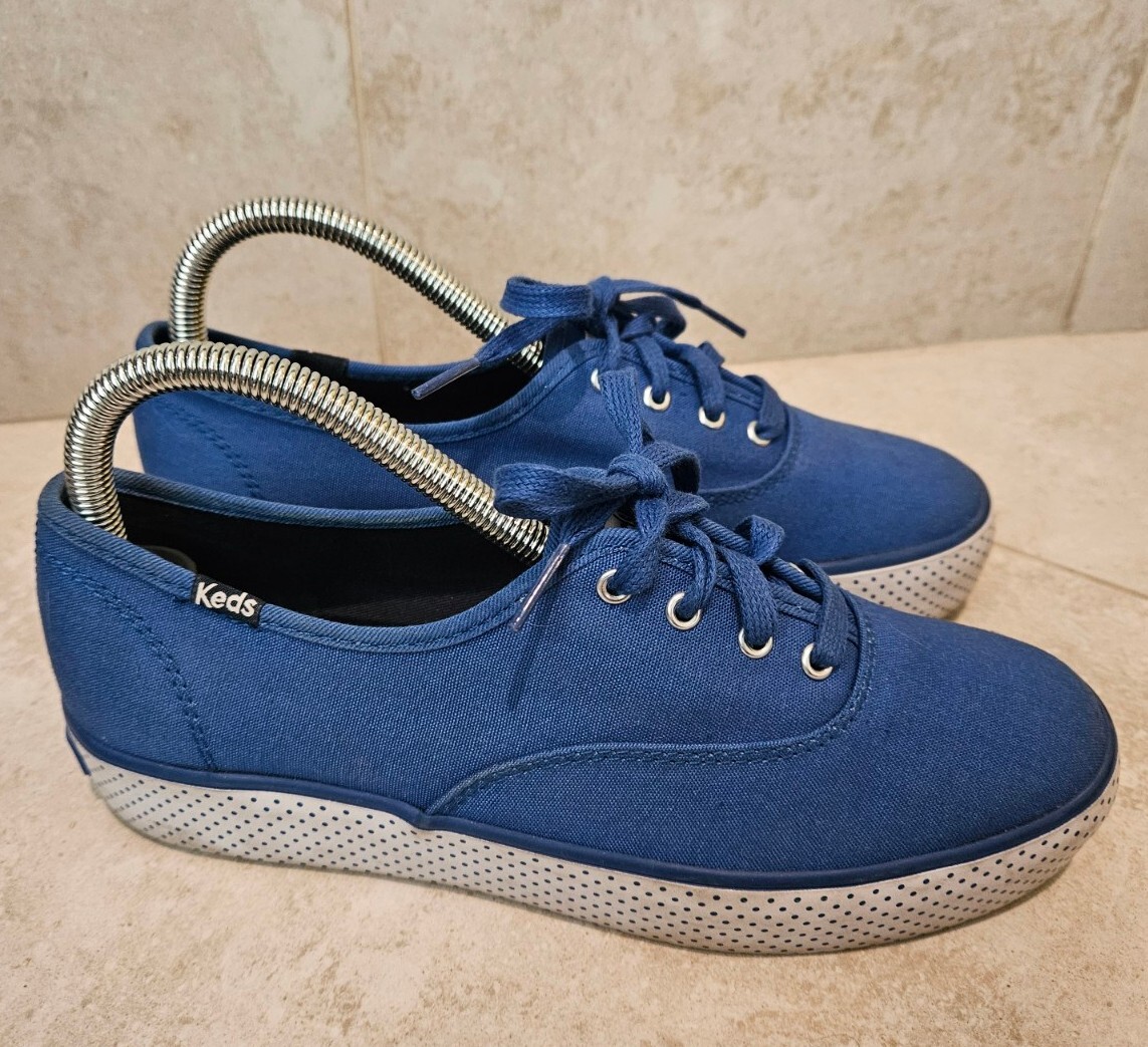 Keds Lacing Sneakers Keds Womens Blue Canvas Platform Lace Up