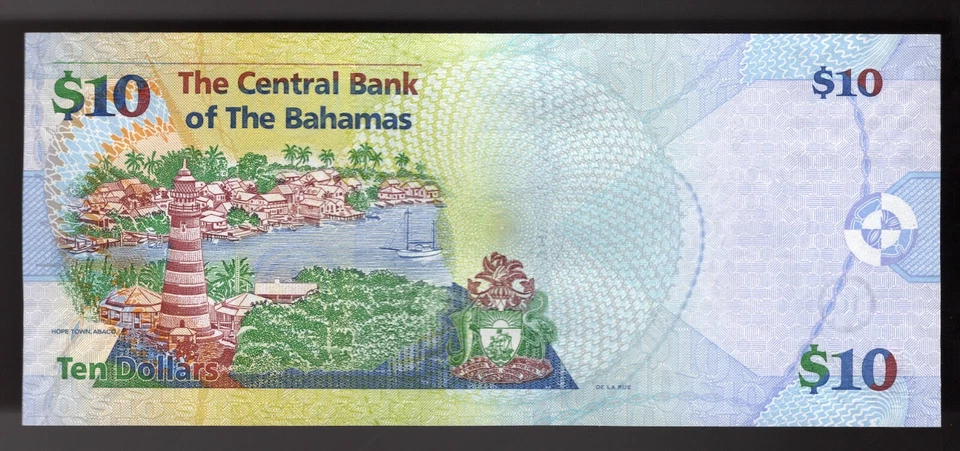 2005 Bahamas $10 DOLLARS Pic# 73 Queen FLAMINGO LIGHTHOUSE UNC Rare 1 of 2 con - Image 2 of 2