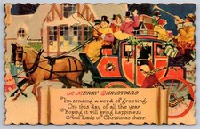 Christmas~Art Deco~Victorian Revelers On Horse-Drawn Stagecoach~Deckle Edge~1928