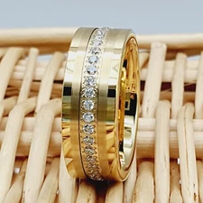Yellow Gold Tungsten Wedding Band 8MM Yellow Gold Tungsten Men's Engagement Ring
