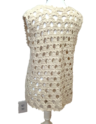 Vintage 70s OOAK Handmade Open Weave Crochet Sleeveless Open Front Tunic Vest - Picture 5 of 11