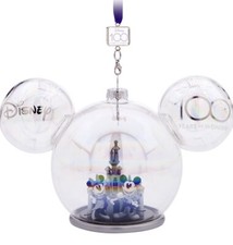 DISNEY 100th Anniversary Mickey and Minnie Castle Icon Glass Ears Ornament