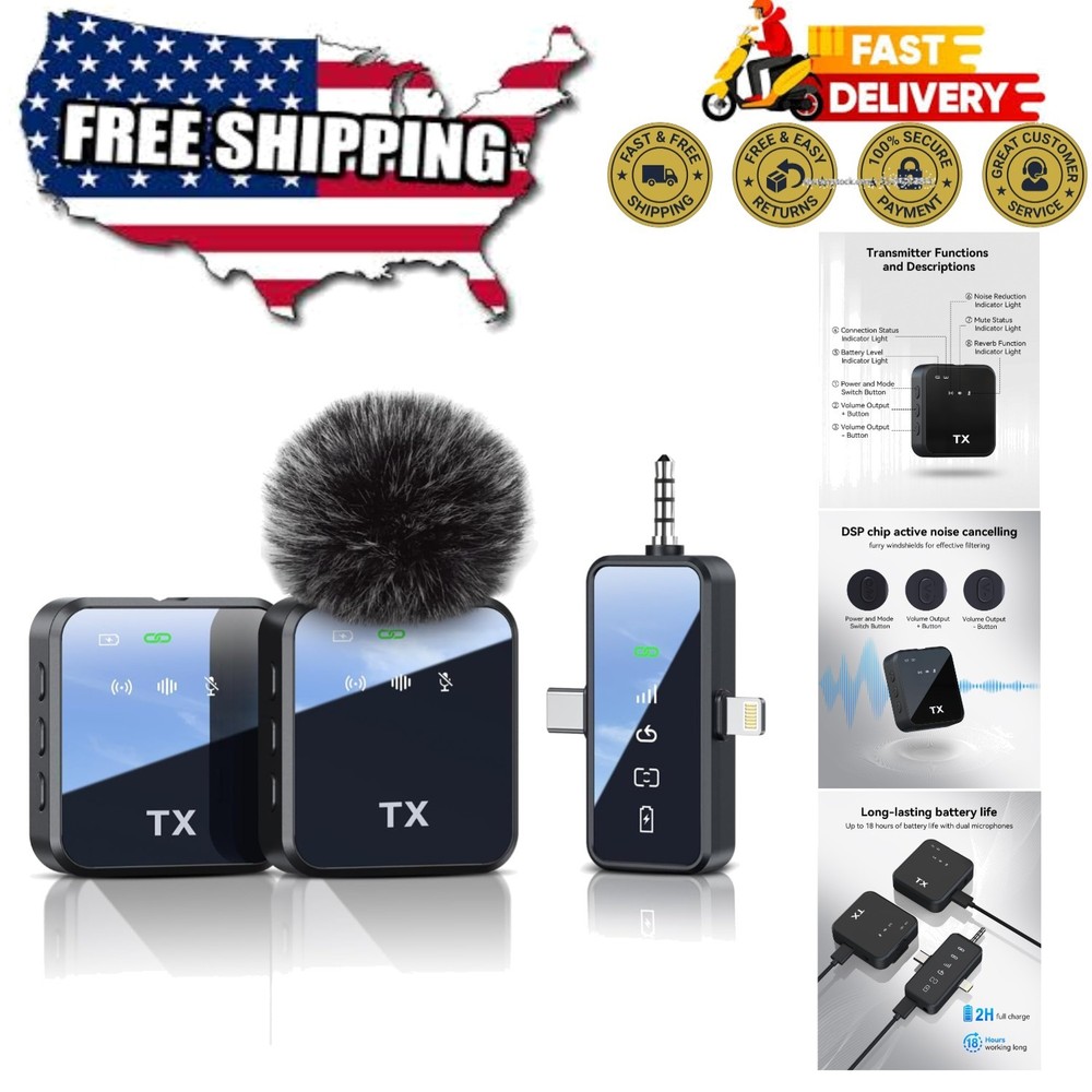 Professional Lavalier Microphone with 18H Battery & 328ft Range for Creators