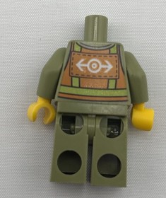LEGO Minifigure Body Olive Green Safety Vest w/ Train Logo, Body ONLY.