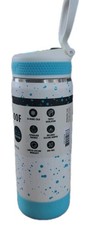 Takeya 18oz Insulated Water Bottle Leakproof Straw Lid White Blue BPA Free