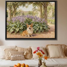 Corgi Oil Painting Canvas Print Floral Wall Art Decor Vintage Dog Artwork