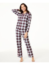 FAMILY PJs Womens White Plaid Top Straight leg Pants Knit Pajamas L
