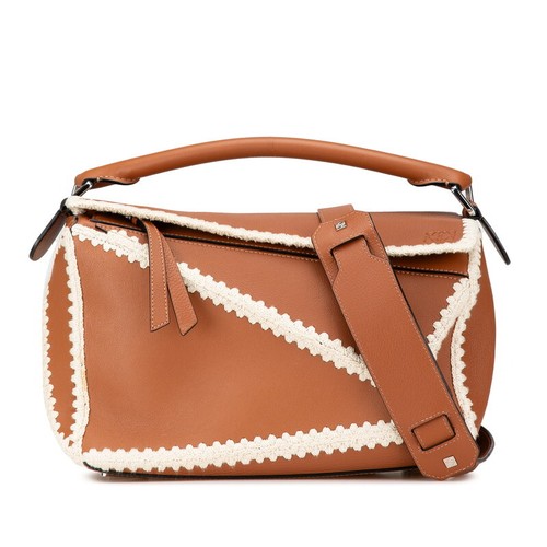 LOEWE Puzzle Bag Medium Handbag Shoulder Bag 2WAY Brown White Leather Ladies Use