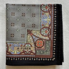 VTG Handkerchief Gray Cotton Elegant Antique Floral Pattern Pocket Square 18" J1