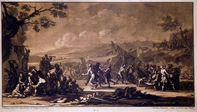 Mezzotinto, Marketenderlager, G.P. Rugendas/ C. Rugendas, 1750, Teuscher 618 - Bild 1 von 4