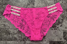 NWT VICTORIA'S SECRET PINK LARGE NEON PINK FLORAL LACE STRAPPY CHEEKSTER PANTIES