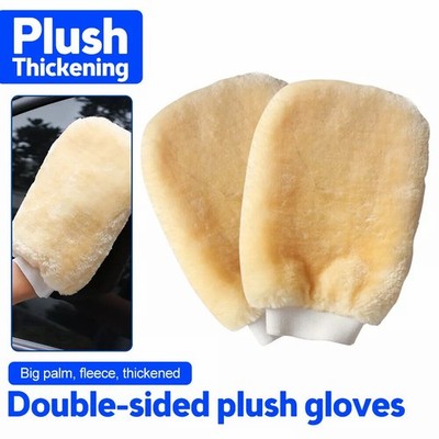 Pair Double Sided Car Imitation Wool Microfiber Duster Wash Mitt Cleaning Gloves
