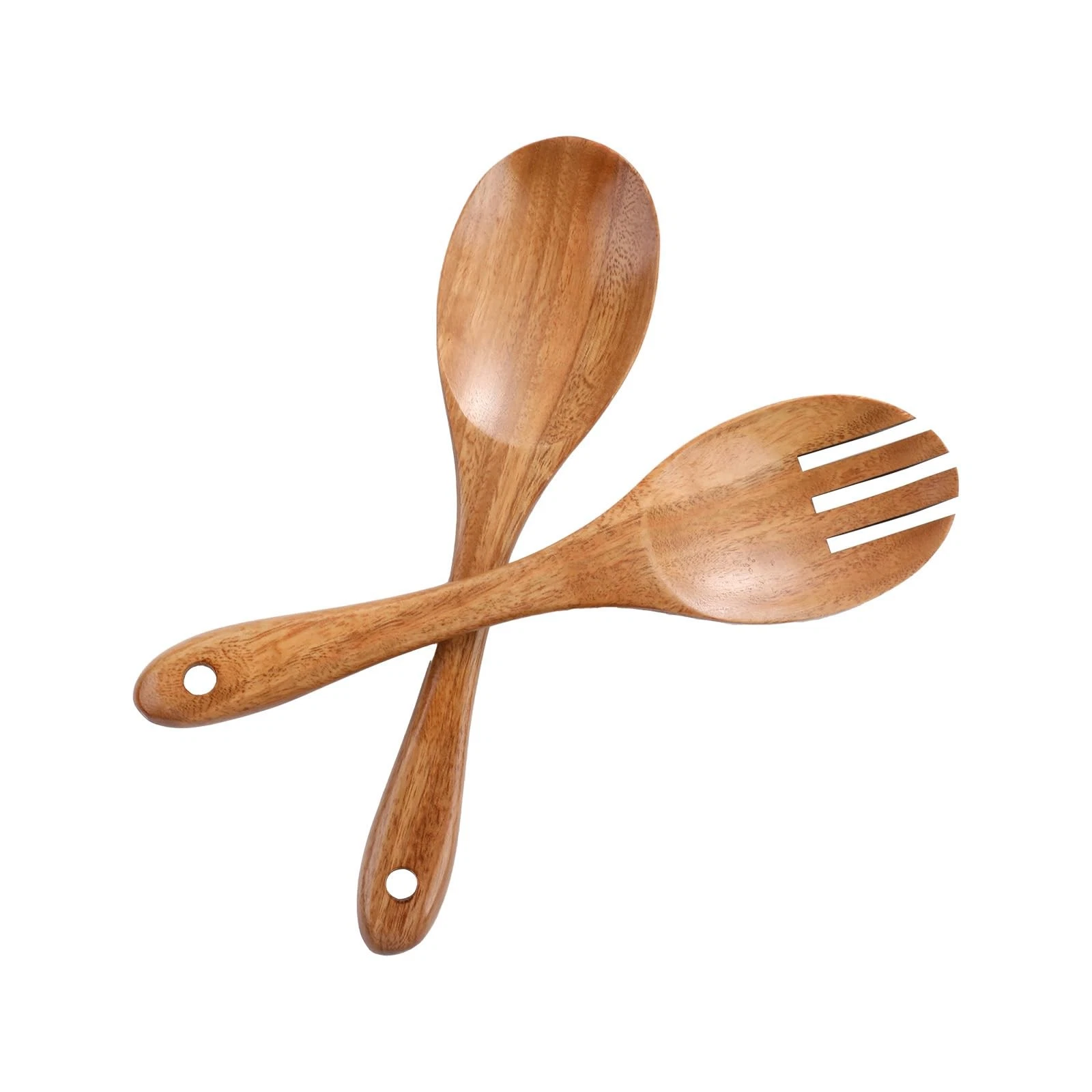 Acacia Wood Salad Server Set, 10.4 Inch 2 Pcs Salad Serving Utensils, Wooden ...