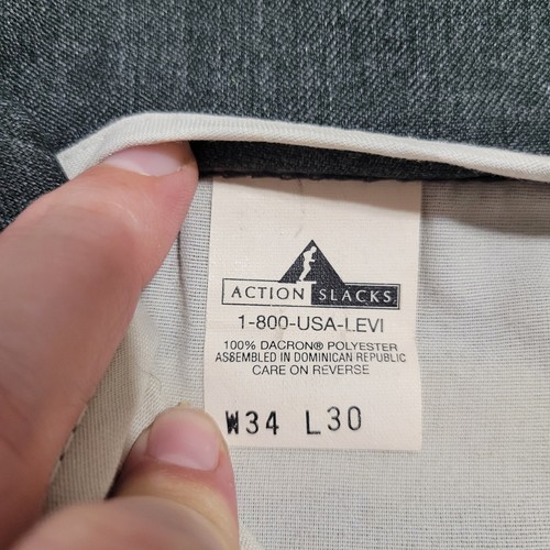 VTG Levis Action Slacks Pants Men 34x30 Gray Dacron Work Pleated Casual Academia - Picture 3 of 14