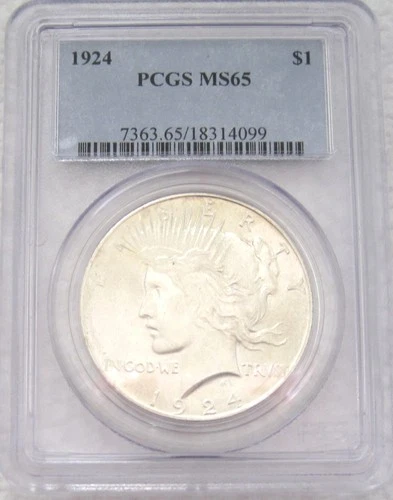 1924 (P) $1 Peace Silver Dollar PCGS MS65 Bright Silvery High Grade Peace Dollar