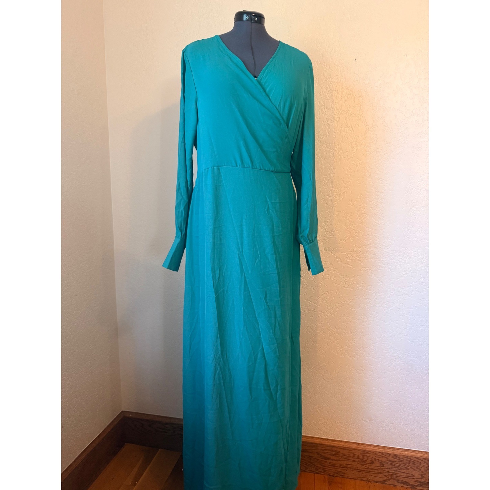 ASOS Curve Teal Maxi Wrap Dress Long Sleeve Belted Size 20 NWT Plus Size