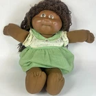 Vintage 1980s Cabbage Patch Kid Doll 16” African American Girl Green Dress