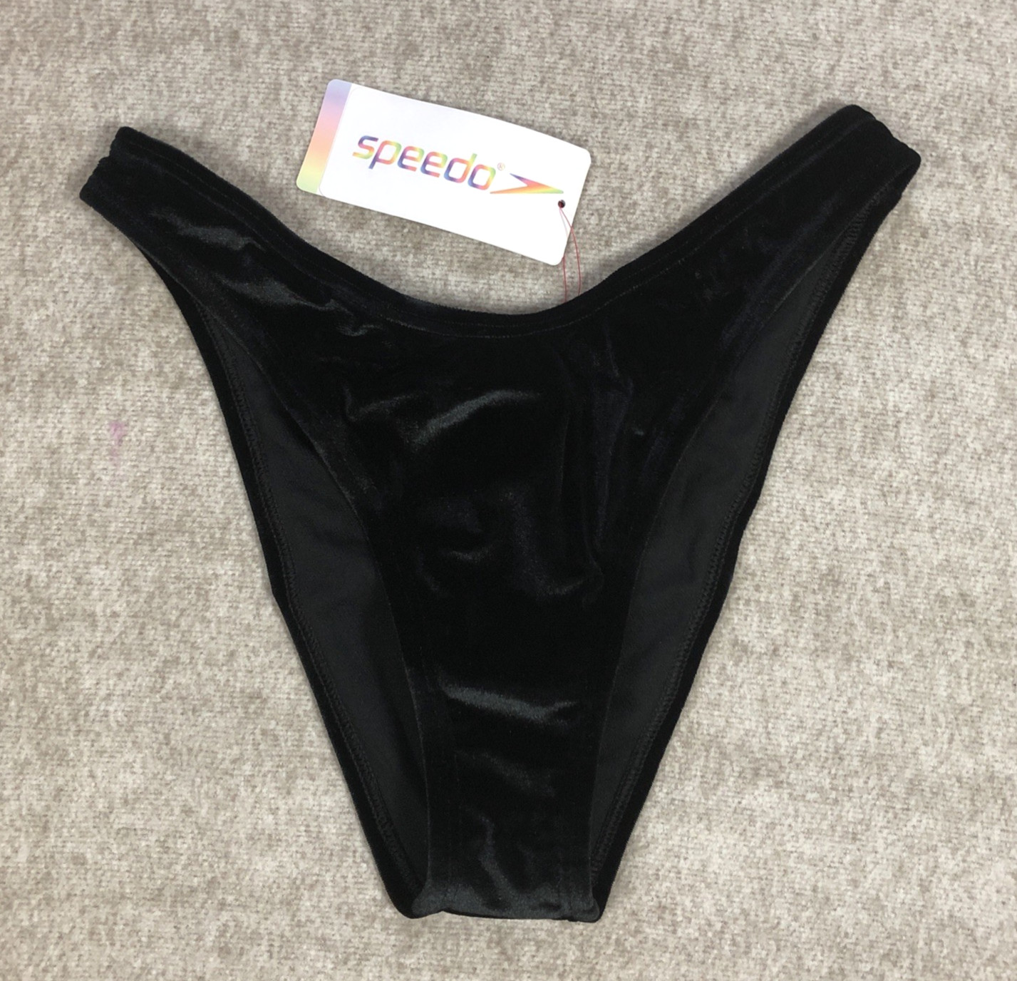 Speedo High Leg Bikini Bottoms Black S UK 10 12 Cheeky Velour Scoop Cut FLU3NTE