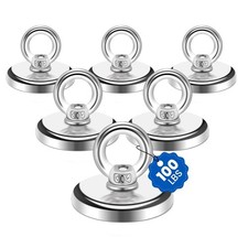 Strong Neodymium Fishing Magnets 6 Pack, 100 lbs 45KG Pulling Force Rare Earth