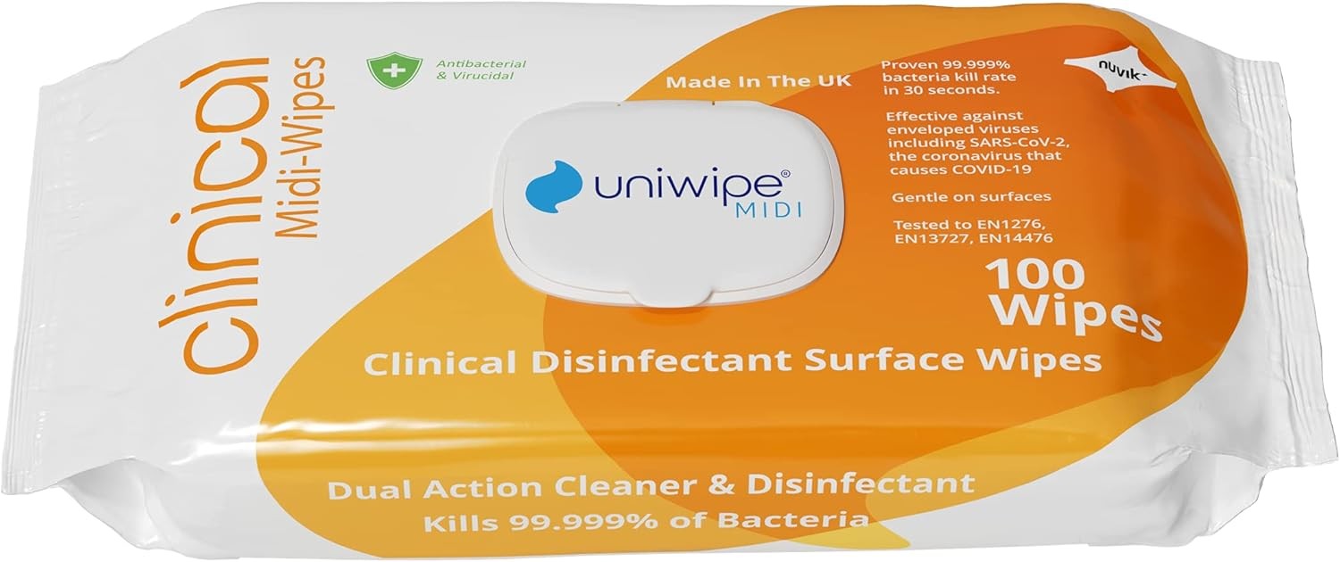 Uniwipe Clinical Midi-Wipes Antibacterial Sanitising kills 99.999% of germs (10